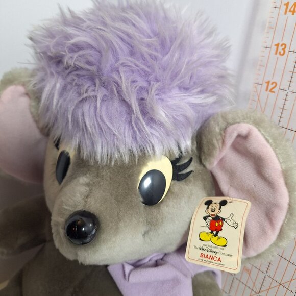 Disney Bianca Plush Mouse Purple Bow 16" Vintage 80s Made in Korea - Picture 5 of 16